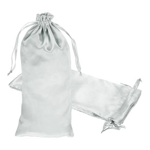 PATIKIL Satin Drawstring Favor Bags, (14" x 6", Gray) (3Pcs), Satin Gift Bags Gift Pouches with Drawstrings, Suit for - Wedding/Festival/Birthday/Celebration