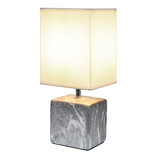 Simple Designs Lt2071-Baw Gray Black Petite Marbled Ceramic Bedside Mini Table Lamp With White Fabric Shade… #TOP26