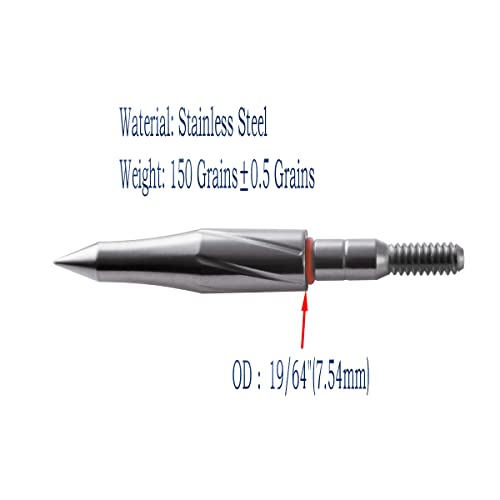 Archery Field Points,Various Od,100/125/150/200 Grains,Easy Pull Various, Stainless Steel Screw In Archery Field Tips(1 Dozen 12 Pcs) (19/64″ Combo Shape, 150Grains) #TOP1