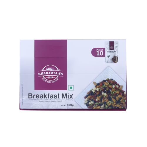 Image of KHARAWALA'S Breakfast Mix - Pack of 1 (50gm x 10) | Fusion of Roasted Pumkin Seed, Almond, Pecan Nuts, Hazelnut, Cranberry and Black Raisins