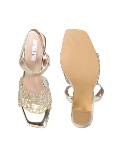 Image of ELLE women's Square Toe Block heel sandal with Ankle-strap