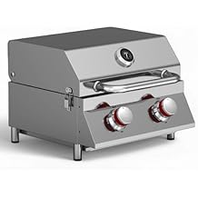 GasOne Portable Propane Grill 16-inch Stainless Steel Tabletop Grill Tabletop Gas Grill with Heat Control and Built-In Thermometer Large Cooking Area Ideal for Outdoor, Camping, Travel, RV