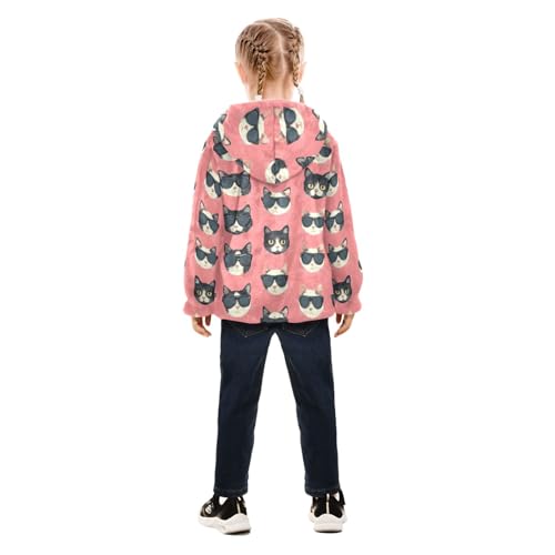 Sunglasses Cool Cat Girls Fleece Jacket Girls Fall Jacket Girl Coats Zip Up Hoodie Children Sherpa Warm Outerwear 2-10T4