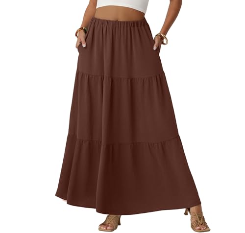 Lepunuo Long Skirts Cute Casual Summer Flowy Trendy Floral Maxi Skirt with Pockets