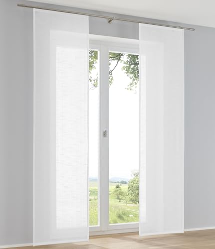 Kutti 2er Set Schiebegardinen Raumtrenner Boston weiß Leinenoptik Schiebevorhänge mit Paneelwagen B 60 x H 145 cm