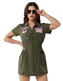 Spooktacular Creations Halloween Fighter Pilot Costume Women, Green Pilot Suit Air Force Dress for Daily Themed Cosplay Parties(Medium)