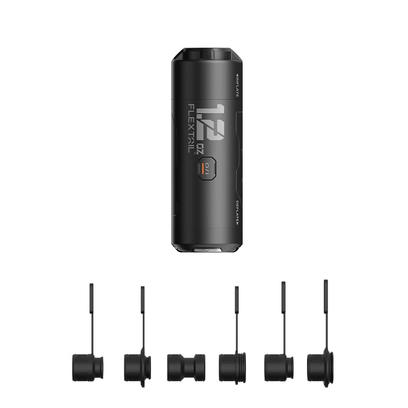 – FLEXTAILGEAR 34g Mini Air Pump, Portable Electric Air Inflator for Sleeping Pads, High Flow 180L/min, 6 Air Nozzles, 1 Replaceable and Rechargeable Battery Included