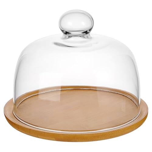 nbeads Mini Kuchenglocke Aus Bambusglas Mit Sockel, Kleine Cloche Klarglas Glocke Jar Cover Tortenständer Mit Glaskuppel Für Küche Backen Geschenke, 20.5x20.5x16cm