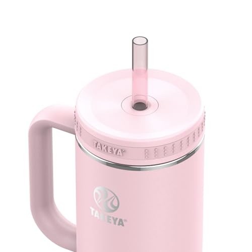 Image of Takeya Stainless Steel Tumbler with Handle and Straw (40 oz, Blush) - Insulated Water Bottle with Straw for Water & Iced Beverages
