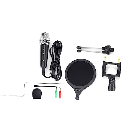 TEHAUX 1Set Portable Karaoke Microphone with Stand for Home and School Use Multi Purpose Mic for Recording Live Broadcasting and Musical Instrument Play Black