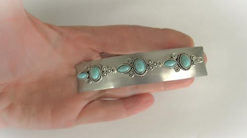 Generic 235213930819_19D2 Blue Stone Silver Tone Metal Native Tribal Hair Clip Barrette thumb #5