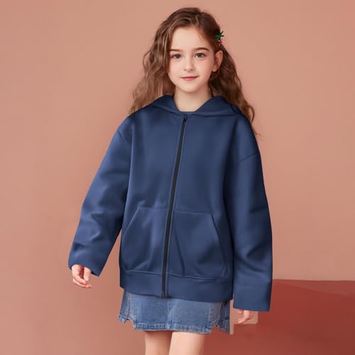 Girls Full Zip Hooded Sweatshirt Cardigan Kids Solid Long Sleeve Hoodie Fall Winter with Pocket Tops Casual Cute Warm4