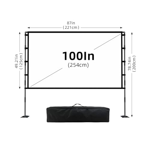 Pantalla para proyector con soporte blanca, menos arrugas, plegable, 100 pulgadas, con placa de hierro y doble soporte, con bolsa de transporte miniatura 2