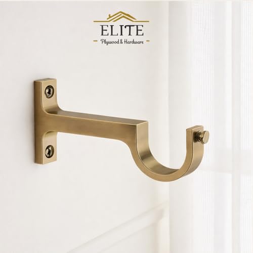 Image of Elite Aluminum Curtain Rod Brackets - Heavy-Duty Wall Mount Clamps for Curtain Rod Support for Door and Window Curtain Rods with Screw and Wall Plug - Pack of 2PCS (Brass Antique)