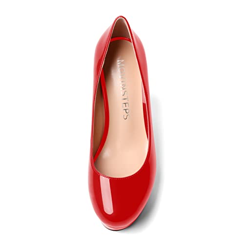 MOVINSTEPS Womens Party Round Toe Solid Patent Sexy Platform Slip On Wedge High Heel Pumps Shoes 4 Inch3