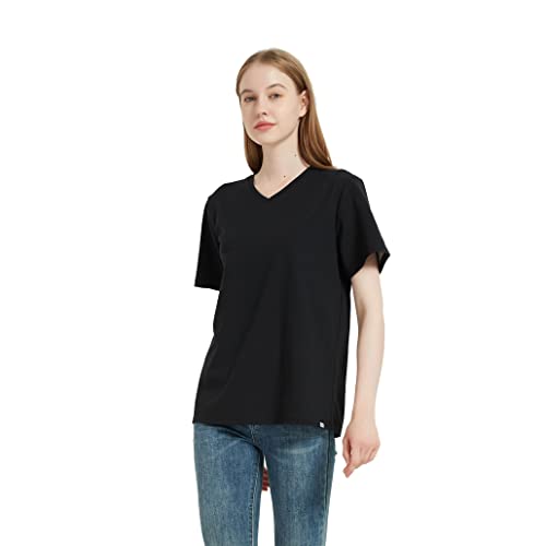Image of Women's Black Color Radia-Shield, Emf Shielding, Silver Fabric V Neck T-Shirt, Anti Radiation Protection to 99.99% (as1, Alpha, jaspo l)
