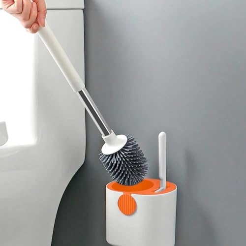 Image of ROKTRY Toilet Cleaning Brush with Gap Brush Holder Set, Modern Bathroom Cleaning Brush, Durable Long Handle, Hygienic Deep Cleaning Toilet Bowl Brush, Compact & Stylish, Rust-Resistant, Easy to Clean