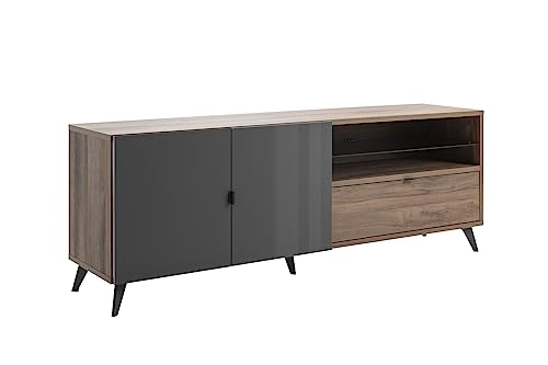 Mobile porta TV della Linea INFINITO con 2 Ante 1 Cassetto e 1 Vano Base Multiuso LxAxP 179.2x64.6x42.9 cm Grigio Titanio Laccato e Noce Brera Made in Italy