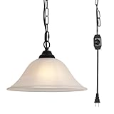 ALIYIQI Vintage Plug in Pendant Light,Hanging Lights with Plug in Cord,16.4Ft Cord & 14.7Ft Chain Dimmable Black Hanging Light Fixture,Hanging Lamp with On/Off Switch for Kitchen,Bedroom,Living Room