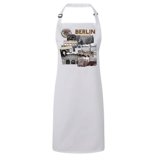 Tablier cuisine blanc Berlin Vintage Collage en coton durable pour passionnés d'Allemagne