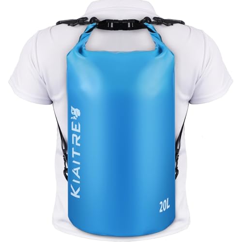 Kiaitre Dry Bag, wasserdichte Tasche mit Schultergurt, 5L 10L 20L Roll Top Wasserdichter Beutel Rucksack für Bootfahren, Rafting, Schwimmen,Snowboarding,Kajak Fahren
