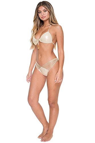 Luli Fama Womens Cosita Buena Strappy Brazilian Ruched Back Bikini Bottoms, Gold Rush, Medium Us #TOP4