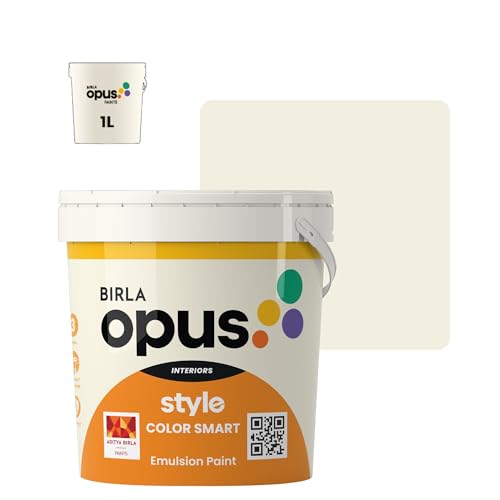Image of Birla Opus Style Color Smart Premium Interior Emulsion Paint-1L, Egg White Colour, Smooth Matt Finish-Superior Coverage, Washable, Non Chalking-For Bedroom, Living Room, Office