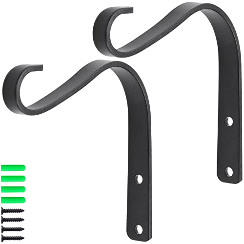 AOAOYING 5 Inch Iron Wall Hooks Decorative Hanger Bracket Small Plant Lantern Hooks for Hanging, Coats, Plant Bracket, Bird Feeders, Solar Lights, Home Decor Hooks (Black 2 Pack)
