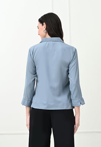 Image of FUNDAY FASHION Women's Crepe Casual Regular Fit Solid V Collered Shirt (Pack of 2)