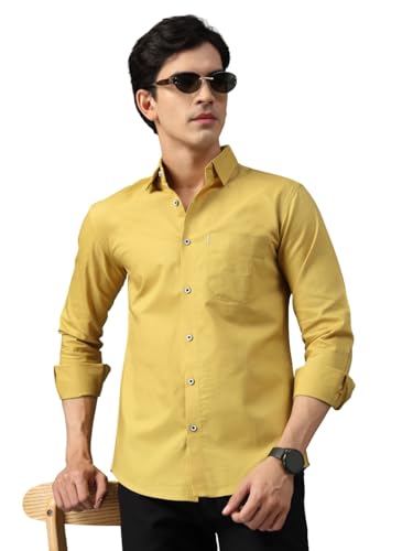 Image of Majestic Man Solid Cotton Casual Shirt - Slim Fit, Full Sleeves, Premium Button Closure