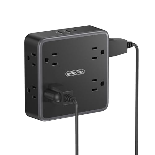 NTONPOWER Multi Plug Wall Outlet Extender with USB Ports(1 USB C), Wall Surge Protector 1800 Joules, 3 Sided Outlet Splitter Widely Spaced for Home, Dorm Essentials(Black)