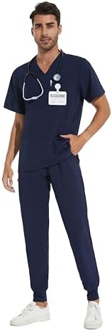 COZYFIT Men Scrubs Set - Stretch V-Neck Top & Jogger Pant with 9 Pockets