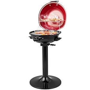 ORALNER Electric BBQ Grill with Stand, Warming Rack & Drip Tray, 15-Serving Electric Griddle Indoor & Outdoor Cooking Grilling Portable Patio Grill, for Balcony, Garden, Apartment, 1600W (Red)