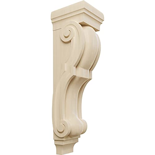 Ekena Millwork CORW09X10X34TRRW Super Jumbo Traditional Wood Corbels, 9"W x 10"D x 34"H, Rubberwood