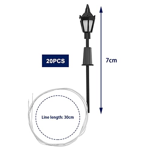 Be In Your Mind 20PCS Miniature Street Light Model OO HO Scale Railway Train Lamp Post 1:100 Scale 3V Pathway Lantern Post for Model Building Accessories 7cm Height - Image 4