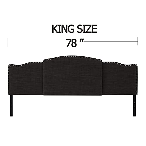 Ball&Cast Bed Headboard Fabric Upholstered Curved Top Design With Nails Full/Queen/King Size 3 In 1,Heights From 37 To 49 Inch Adjustable Dark Grey Set Of 1 #TOP5