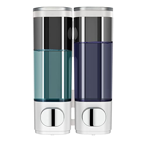 Modunful Shower Dispenser 2 Chamber No Drill Wall Mounted Shampoo & Conditioner Dispenser for Bathroom Shower Wall Mounted Shampoo Conditioner Body Wash Dispenser for Bathroom,Large Capacity(White)