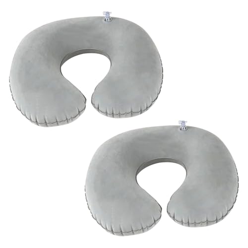 2 Almohada de Viaje Inflable en Forma de U, Cojin Cuello Viaje y Ergonómica Lavable ,Cómodo Soporte Cervical con Funda de Terciopelo Suave, Fácil de Limpiar, Ideal para Avión, Coche y Tren, Gris