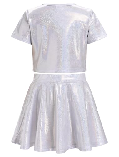 Image of Girls Metallic Sparkly Crop Top and Ruffle Mini Skirt Rave Party Jazz Dance Circus Performance Outfit