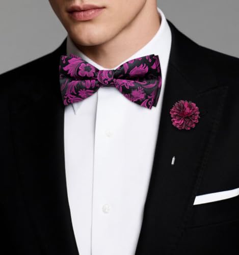 Image of Dubulle Mens Paisley Striped Bowtie Set Pre-tied Bowtie for Men and Pocket Square Set Wedding Business