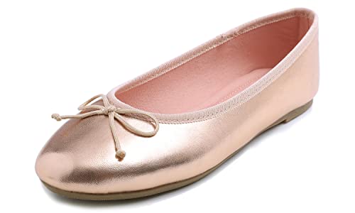 Feversole Women's Macaroon Colorful,Cojín de Espuma con Memoria Colorida Macaron para Mujer, diseño Plano de Charol Oro Rosa Patente EU 39