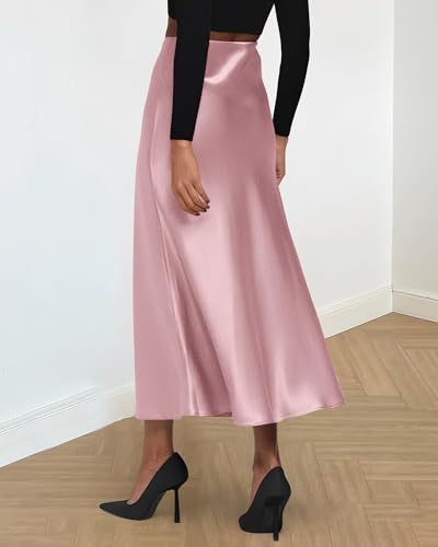 Image of BTFBM 2026 Summer Womens Skirts Silk Elegant High Waist Flowy Long Satin A-Line Midi Skirt Cocktail Wedding Party