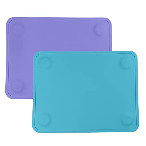 Image of WeeSprout Silicone Suction Placemats for Babies, Toddlers & Kids, Durable Food Grade Silicone with Non-Slip Suction, Raised Edges Contain Mess, Dishwasher Safe, for Dining Table & Restaurants, 2 Pack