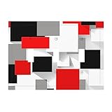 3D Geometric Red Black 3 Gang Triple Toggle Light Switch Wall Plate Cover Decorative Electrical Faceplate for Rustic Barn Door Home Living Room