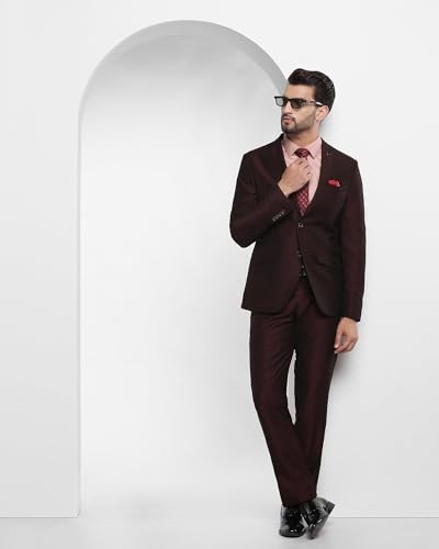Image of Blackberrys Men Red Solid Slim Fit Suits
