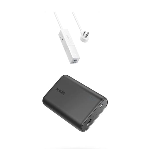 Anker PowerCore 10000 Portable Charger, 10000mAh Power Bank and Travel Power Strip USB C, 511 USB Power Strip, 2Outlets & 3USB Ports, 5ft Soft Extension Cord