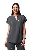 Fabletics Women's Evolve 3-Pocket Scrub Top with an Oversized Fit - MotionTech, 4-Way Stretch, Wrinkle-Resist, Anti-Shrink, Onyx, Regular, L