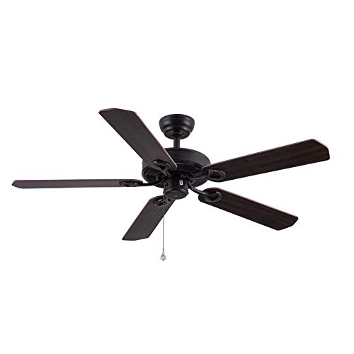 CJOY Indoor Ceiling Fan with Pull Chain Control, 52", 5 Plywood Reversible Blades, Rubbed Bronze