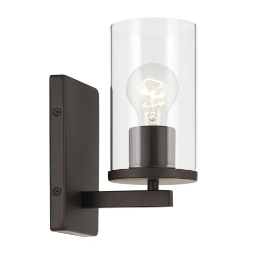 Image of Kichler Crosby 4.5 inch 1-Light Wall Sconce Bathroom Vanity Light Fixture with Clear Glass in Olde Bronze for Bathroom, Powder Room, Hallway, Kitchen, Bedroom (4.5 inch x 9.25 inch), 45495OZCLR