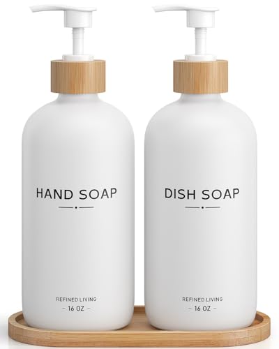 Hand and Dish Soap Dispenser Set,16oz Glass Bottles with Printed